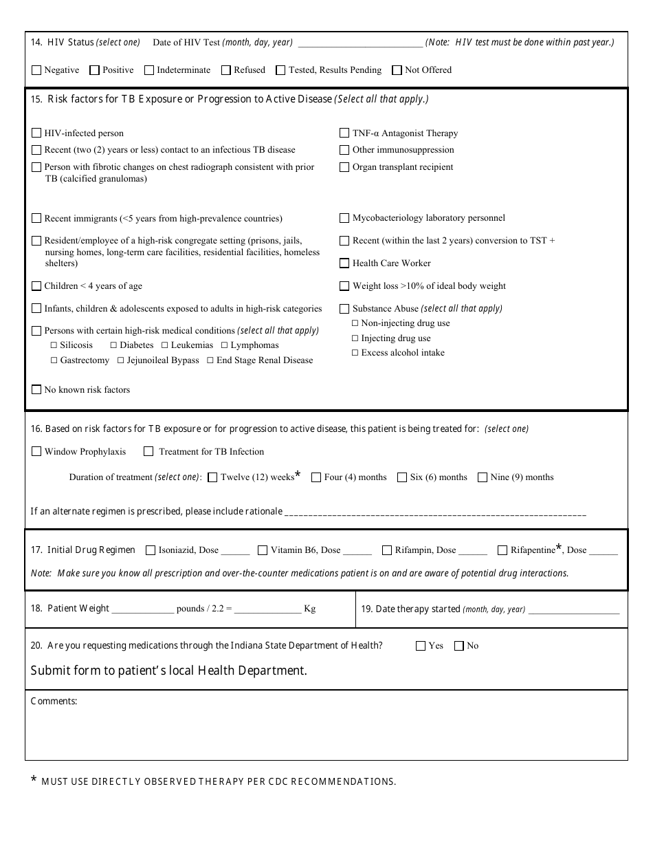 State Form 49894 Report of Latent Tuberculosis (Tb) Infection - Indiana, Page 2