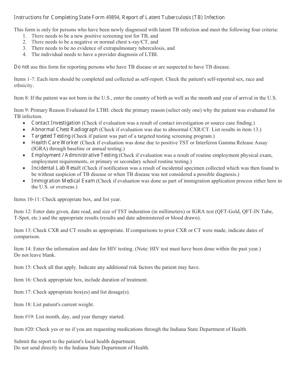 State Form 49894 Report of Latent Tuberculosis (Tb) Infection - Indiana, Page 3