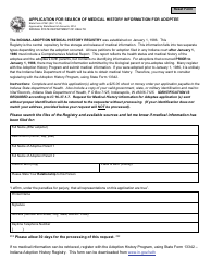 State Form 47261 Application for Search of Medical History Information for Adoptee - Indiana