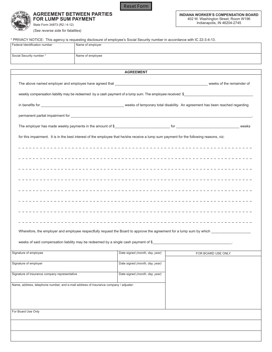 State Form 34873 Download Fillable PDF or Fill Online Agreement Between