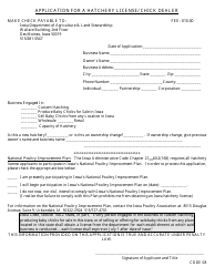 Document preview: Application for a Hatchery License/ Chick Dealer - Iowa