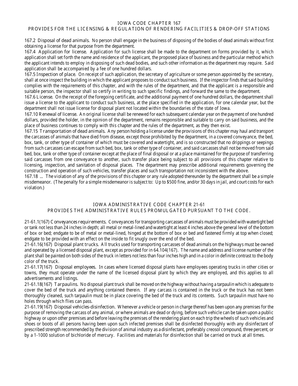 Application for Dead Animal Disposal / Dead Animal Transporter License - Iowa, Page 2