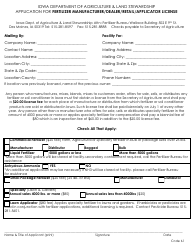 Document preview: Application for Fertilizer Manufacturer/Dealer/Retail/Applicator License - Iowa