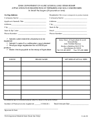 Document preview: Application for Registration of Fertilizers and Soil Conditioners in Small Packages (25 Pounds or Less) - Iowa