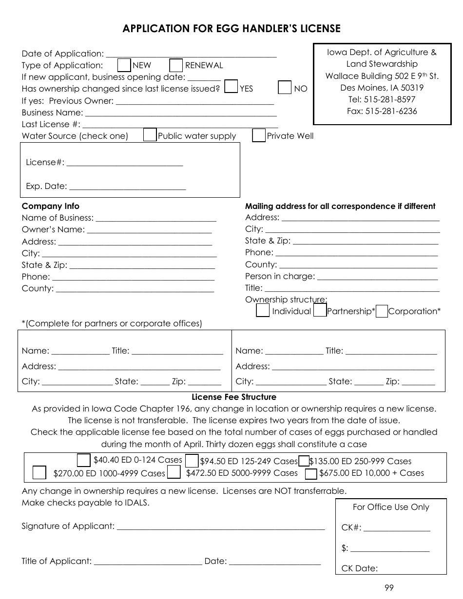 Iowa Application for Egg Handler's License - Fill Out, Sign Online and ...