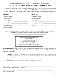 Document preview: Application for Fertilizer Dry Bulk Animal Nutrient License - Iowa