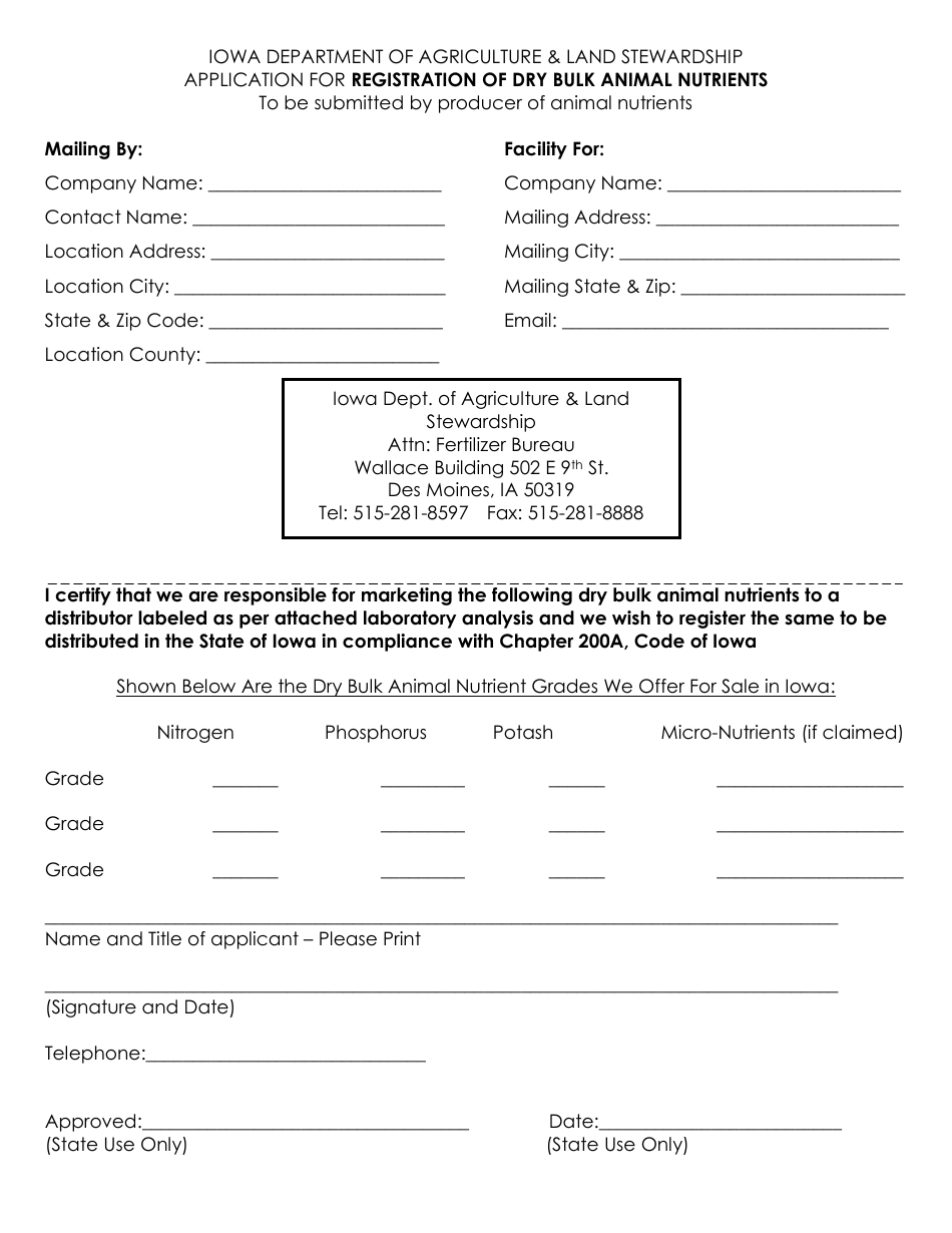 Application for Fertilizer Dry Bulk Animal Nutrient License - Iowa, Page 3