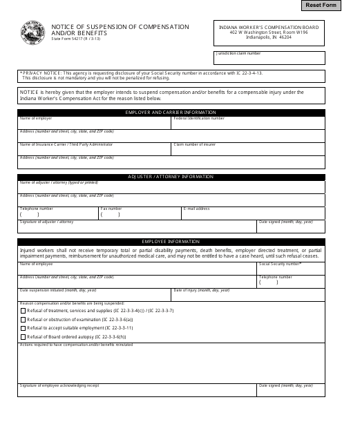 State Form 54217  Printable Pdf