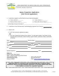 Document preview: Apiary Inspection Application (Exit Permit Application) Form - Iowa