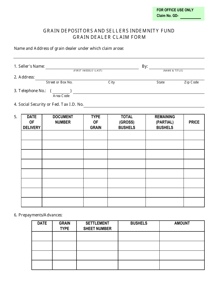 Grain Depositors and Sellers Indemnity Fund Grain Dealer Claim Form - Iowa, Page 1