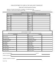 Form T-3R &quot;Monthly Production Report of Animals Slaughtered and Products Processed Under Inspection&quot; - Iowa