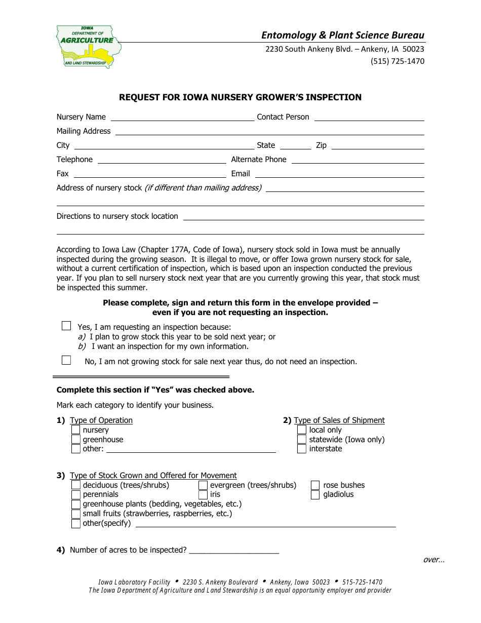 Request for Iowa Nursery Growers Inspection - Iowa, Page 1