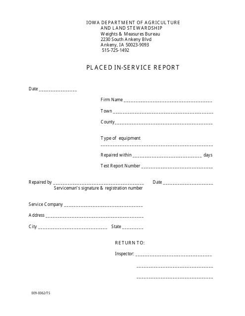 Form 009-0062/TS  Printable Pdf