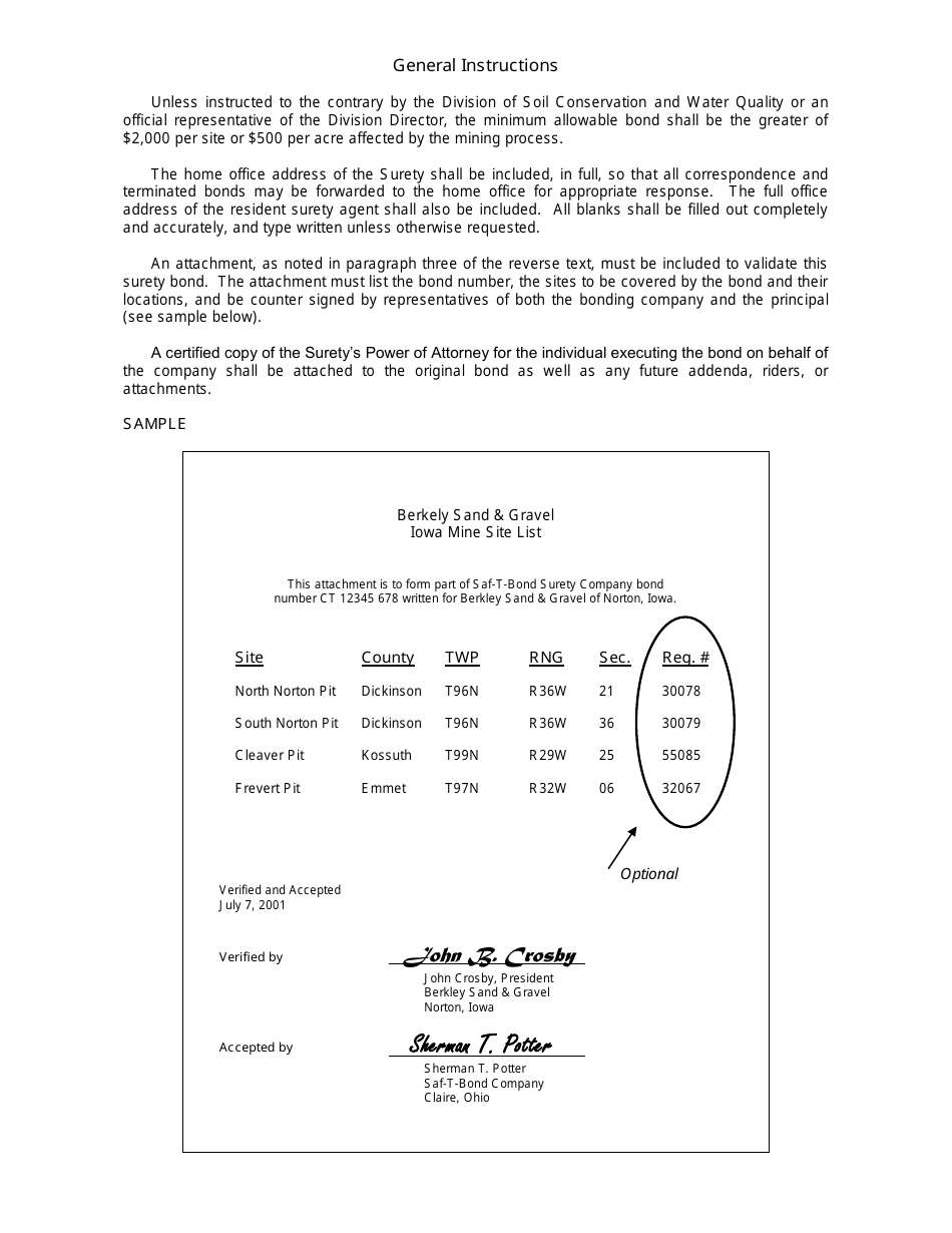 Form MP-03 Bond for Conforming With the Laws, Rules and Regulations Governing Surface Mining Operations in the State of Iowa - Iowa, Page 2