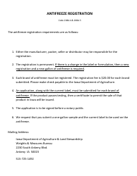 Form PB12009 Application Form for Anti-freeze Permit - Iowa