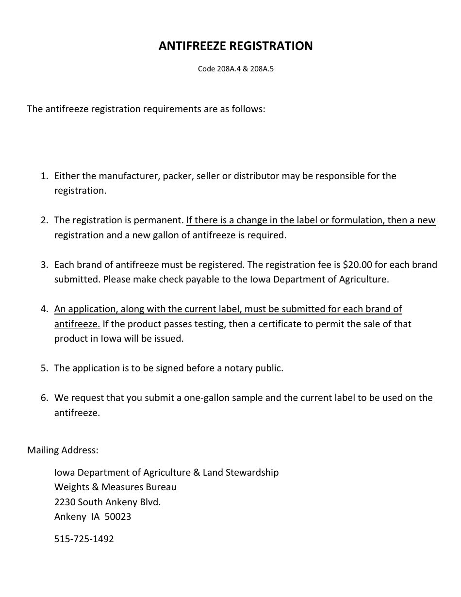 Form PB12009 Application Form for Anti-freeze Permit - Iowa, Page 1