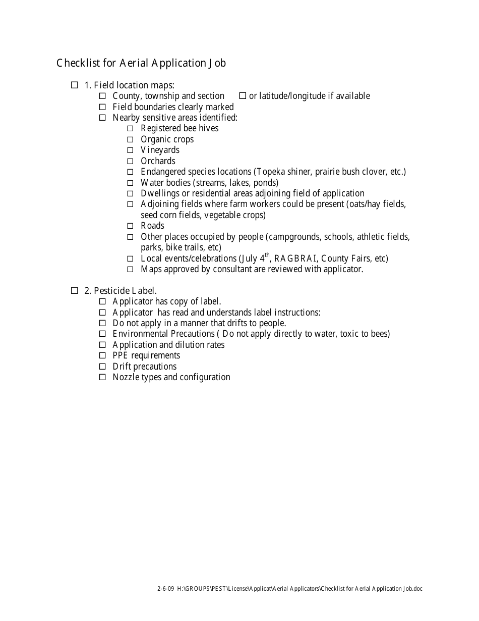 Checklist for Aerial Application Job - Iowa, Page 1