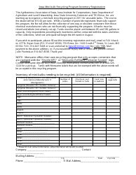 Document preview: Iowa Mini-Bulk Recycling Program Inventory Registration Form - Iowa
