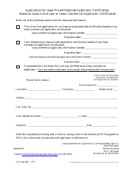 Document preview: Application for Iowa Private Pesticide Applicator Certification Based on Iowa Core Exam or Iowa Commercial Applicator Certification - Iowa