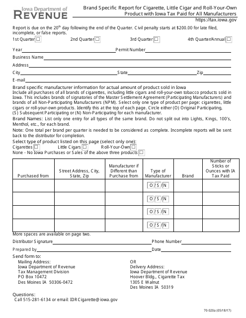 Form 70-020  Printable Pdf