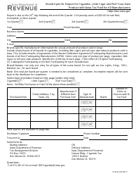 Form 70-020 Brand Specific Report for Cigarette, Little Cigar and Roll-Your-Own Product With Iowa Tax Paid for All Manufacturers - Iowa