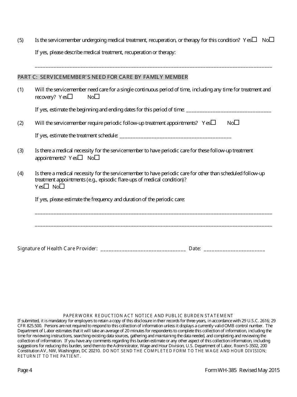 Form WH-385 Certification for Serious Injury or Illness of a Current Servicemember - for Military Family Leave (Family and Medical Leave Act), Page 4