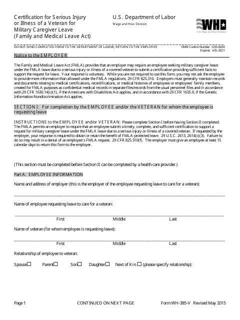 Form WH-385-V  Printable Pdf