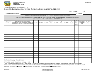 Document preview: Form 1.3 (DNR Form 542-1477) Part 1 Title V Operating Permit Application - Insignificant Activities - Potential Emissions (567 Iac 22.103) - Iowa