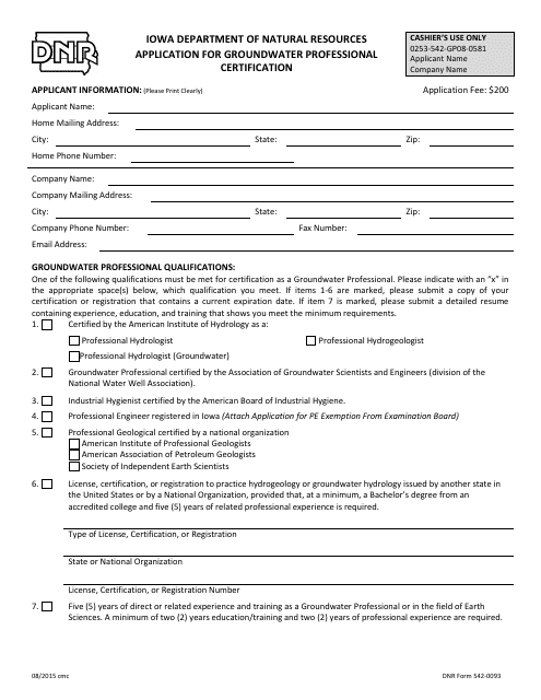 DNR Form 542-0093  Printable Pdf