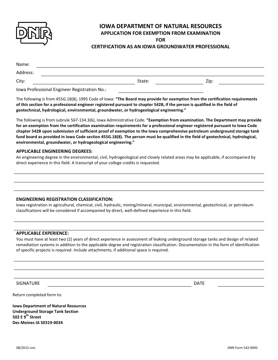 DNR Form 542-0093 Application for Groundwater Professional Certification - Iowa, Page 3