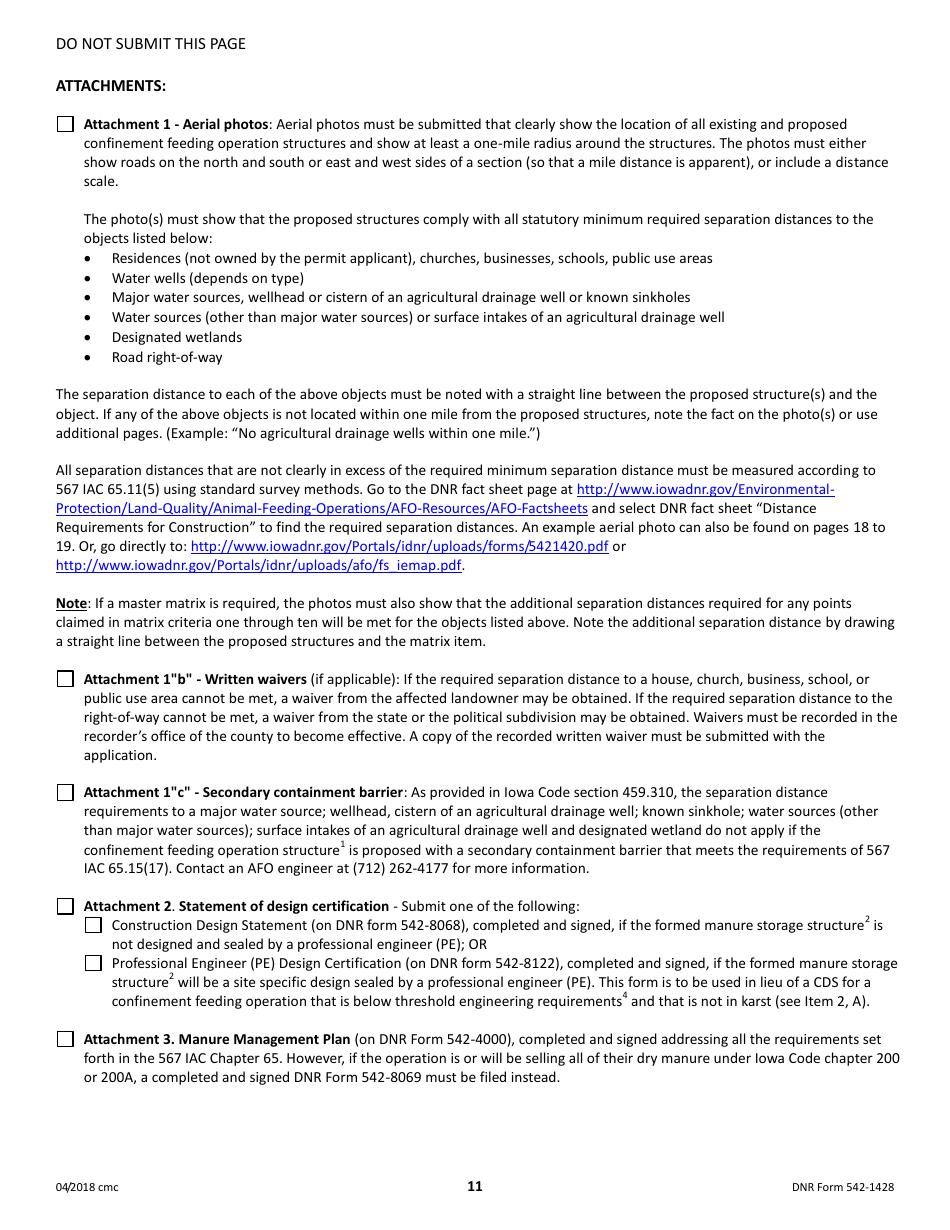 DNR Form 542-1428 Construction Permit Application Form - Confinement Feeding Operations - Iowa, Page 11