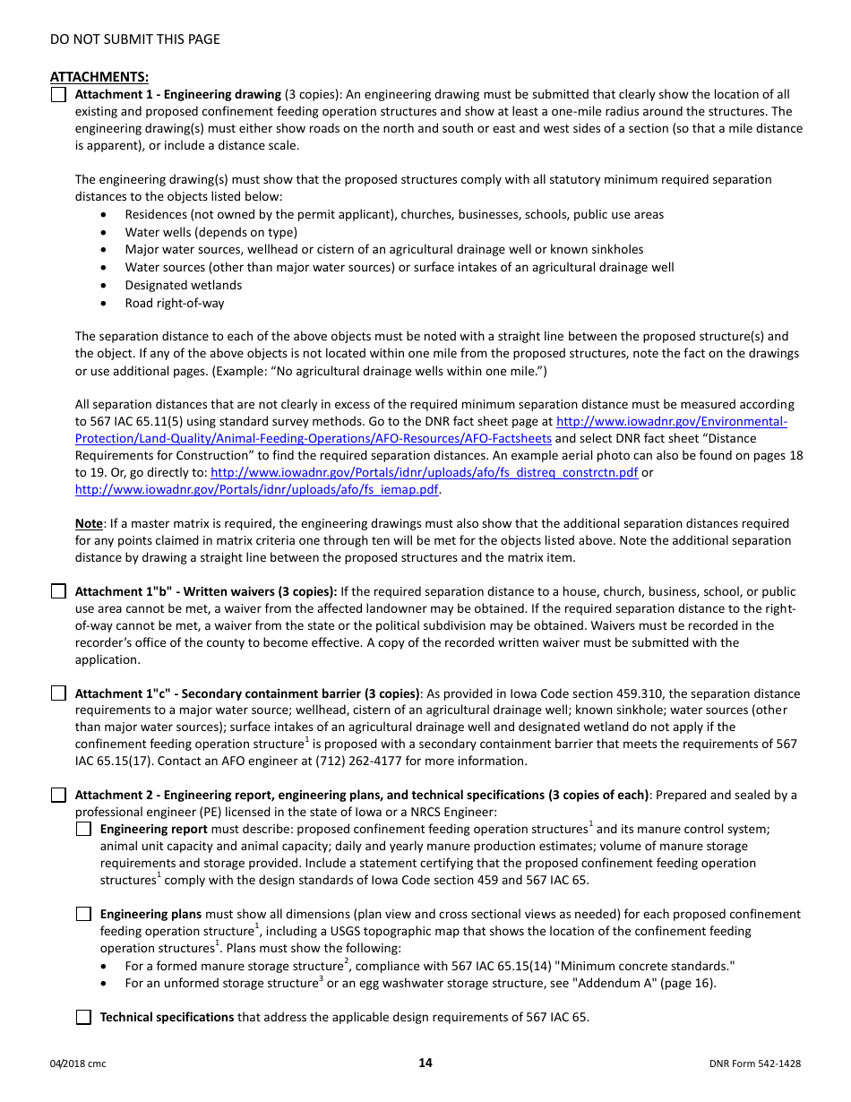 DNR Form 542-1428 Construction Permit Application Form - Confinement Feeding Operations - Iowa, Page 14