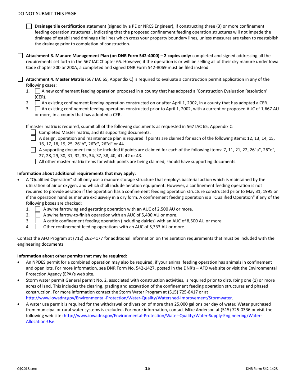 DNR Form 542-1428 Construction Permit Application Form - Confinement Feeding Operations - Iowa, Page 15