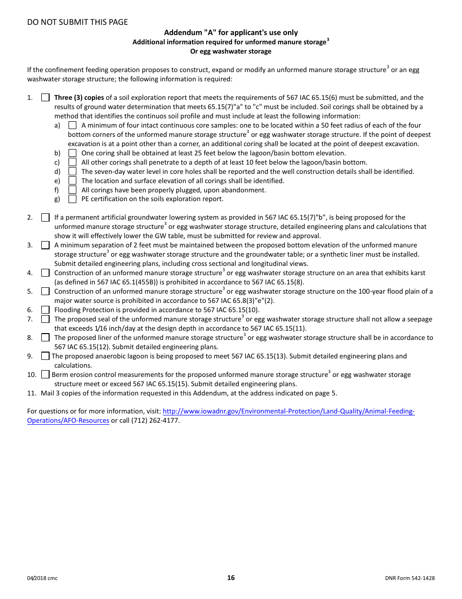 DNR Form 542-1428 Construction Permit Application Form - Confinement Feeding Operations - Iowa, Page 16