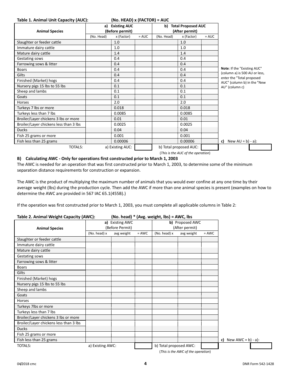 DNR Form 542-1428 Construction Permit Application Form - Confinement Feeding Operations - Iowa, Page 4