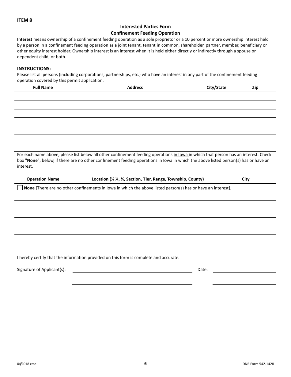 DNR Form 542-1428 Construction Permit Application Form - Confinement Feeding Operations - Iowa, Page 6