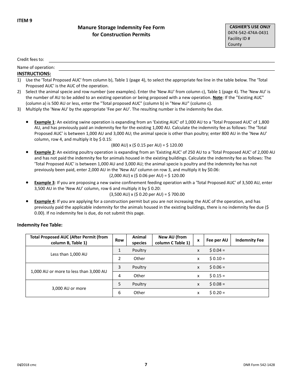 DNR Form 542-1428 Construction Permit Application Form - Confinement Feeding Operations - Iowa, Page 7