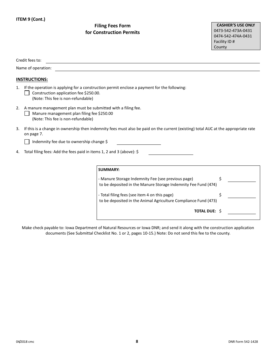 DNR Form 542-1428 Construction Permit Application Form - Confinement Feeding Operations - Iowa, Page 8