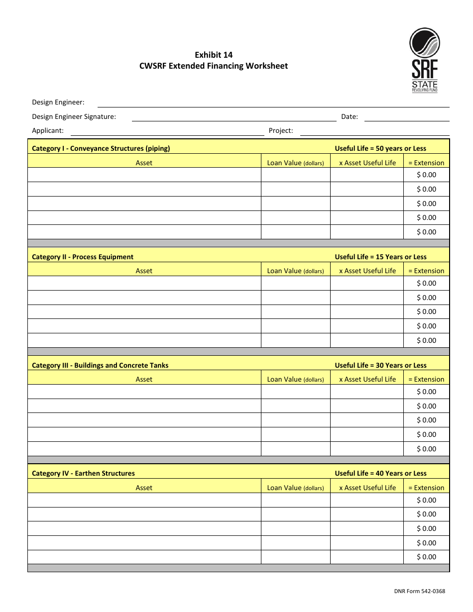 DNR Form 542-0368 Exhibit 14 Cwsrf Extended Financing Worksheet - Iowa, Page 1