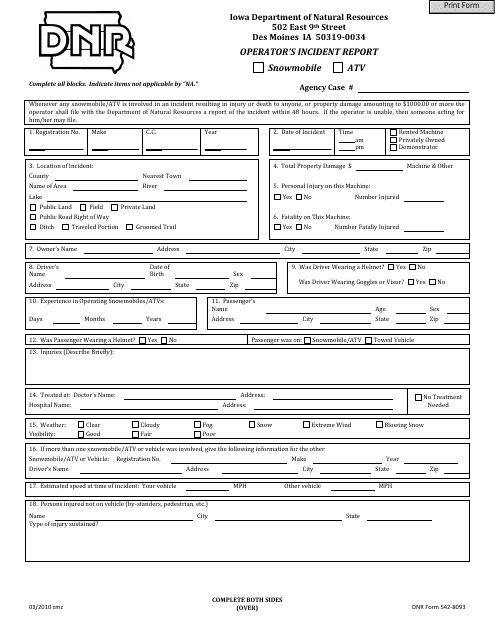 DNR Form 542-8093  Printable Pdf