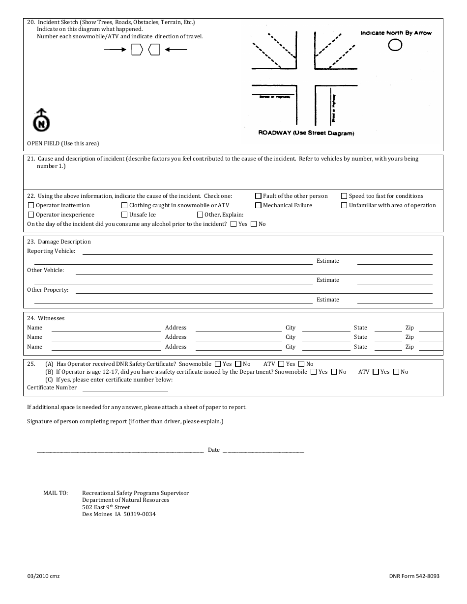 DNR Form 542-8093 Operators Incident Report - Snowmobile / Atv - Iowa, Page 2