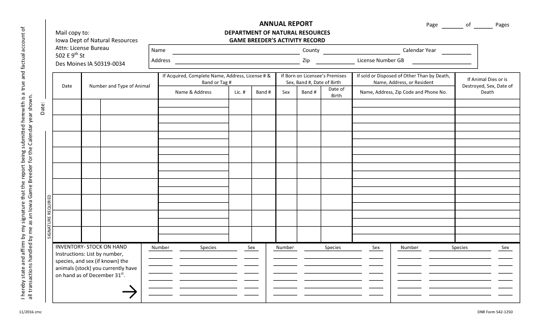 DNR Form 542-1250  Printable Pdf
