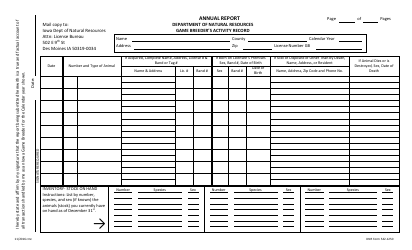 DNR Form 542-1250 Game Breeder&#039;s Activity Record - Annual Report - Iowa