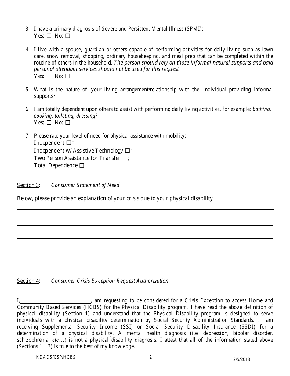 Consumer Evaluation of Needs - Hcbs  Physical Disability - Kansas, Page 2