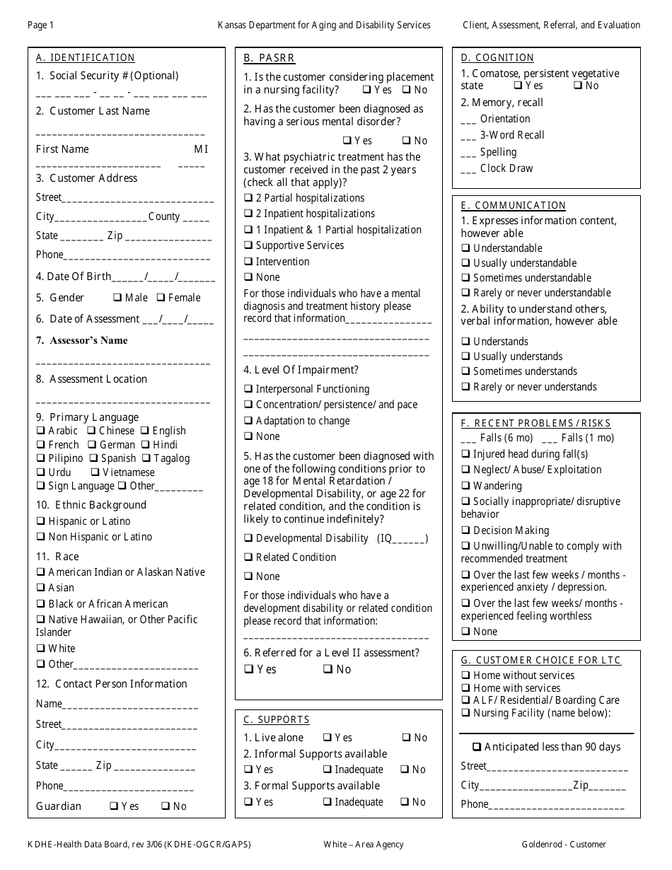 Care Level 1 - Parts a and B - Kansas, Page 1