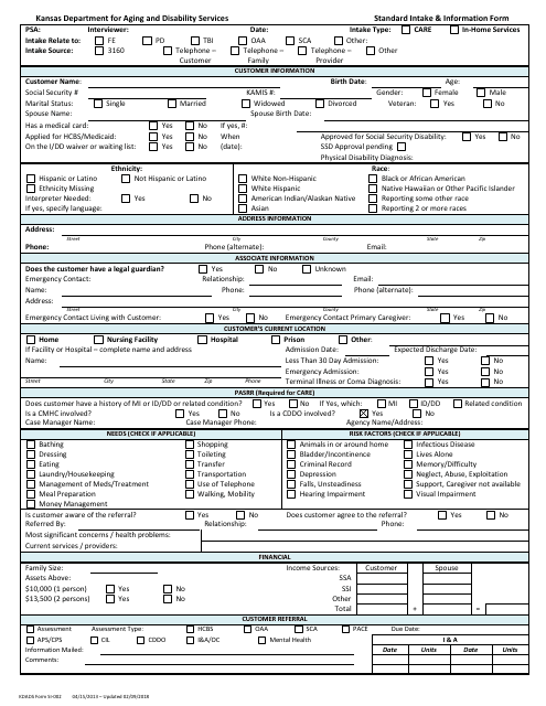 KDADS Form SI-002 Standard Intake & Information Form - Kansas