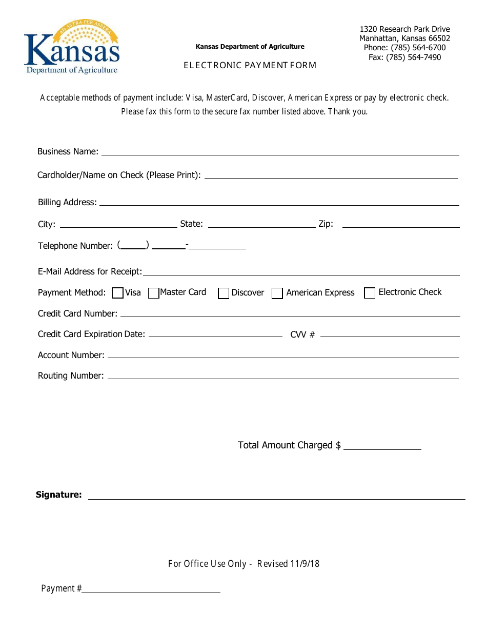 Electronic Payment Form - Kansas, Page 1