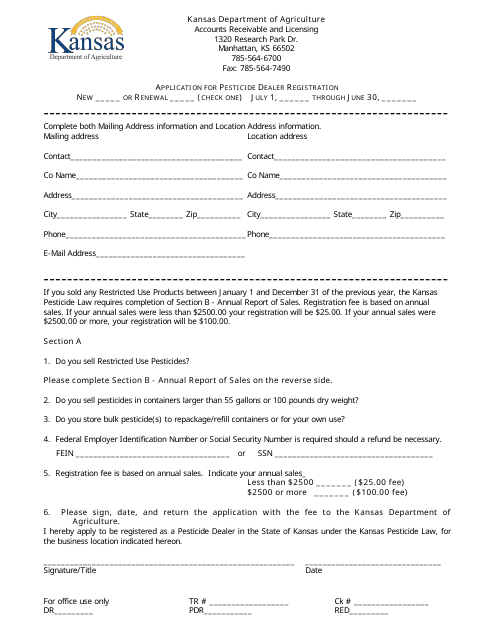 Application for Pesticide Dealer Registration - Kansas Download Pdf