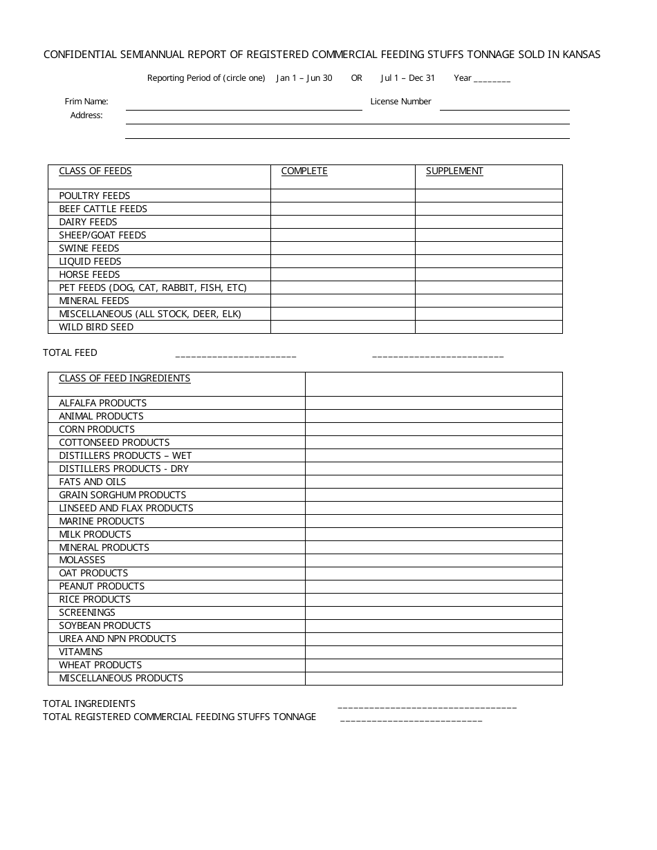 Kansas Feeding Stuffs Tonnage and Inspection Fee Report Form - Fill Out ...