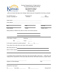 Document preview: Application for Milk or Cream, Receiving or Transfer Station License - Kansas